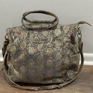 HOBO Sheila Large Snakeskin Shoulder Bag - Brown Tan Silver